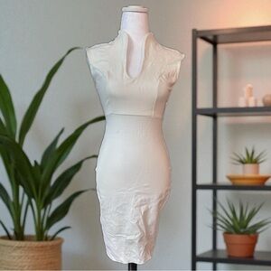 Glare White Sleeveless Sheath Midi Dress with Mock Neck small